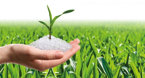 Granuli di bioplastica compostabile con germoglio